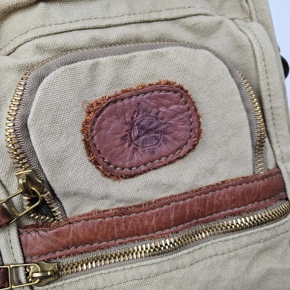 Canvas & Leather Travel‎ Bag Tote Bag Tan Brown Zip Around Adjustable Crossbody